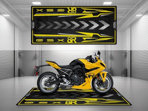 MPM Motorcycle Mat for GSX-8R Washable Non - Slip Oil & Water Resistant Parking Pitmat for Garage, Showroom, Workshop Use | Pearl Ignite Yellow - Size 2: 102 x 47/260 x 120 cm - color: Pearl Ignite Yellow, size: Size 2: 102 x 47 "/ 260 x 120 cm