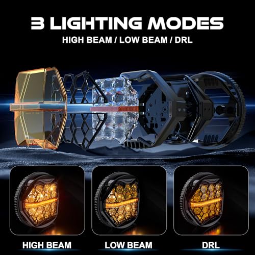 DOT Approved 5-3/4" 5.75 Inch LED Headlight with Amber Lens DRL Compatible with Dyna Street Bob Super Wide Glide Low Rider Night Rod Train Softail Deuce Custom Sportster Iron 883,Black - color: Yellow, size: 5.75 inch