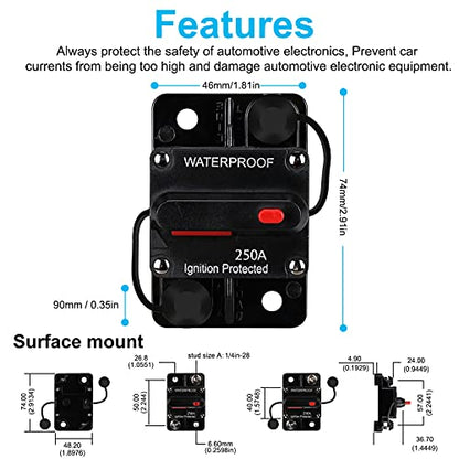Generic 250 Amp Waterproof Circuit Breaker,with Manual Reset,12V-48V DC,30A-300A,for Car Marine Trolling Motors Boat ATV Manual Power Protect Audio System Current Overload Protection - color: WE250A