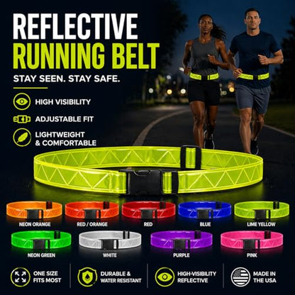 Reflective Running Belt, High Visibility Safety, Adjustable Belt for Running, Walking & Cycling - color: Neon Green
