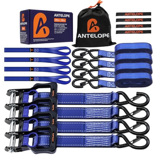 Ratchet Tie Down Straps Set, 2100 LBS Breaking Strength, 4 Pack 1" x 15' Heavy Duty Ratchet Straps, Cargo Strap, Motorcycle Straps for Trucks, Bicycle, Kayak, Moving, Tie Downs with S Hooks, Blue - color: Blue, size: 4PK-1 in
