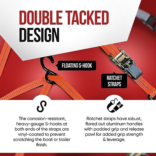 Cajun Tie Downs 3-Point Ratchet Tie Down Strap, Jet Ski, Sea Doo & Wave Runner Transom Straps, Vinyl S-Hooks, Made in USA, Red, 10 ft - color: Red, size: 10 Feet