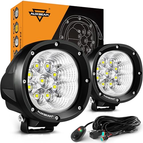 Auxbeam P4 Series Flood Beam LED Pods 4 Inch 90W Round Offroad Fog Lights Driving Flood Light Bar Bumper A-Pillar Hood Mount for Trucks ATV UTV Motorcycle Jeep - color: P4 Series White Flood Lights