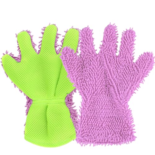 2PCS Car Wash Mitt, 5 Finger Chenille Microfiber Cleaning Mitt for Cars, Scratch-Free Auto Washing Gloves, Car Interior Exterior Cleaning Gloves, Great for Hard-to-Reach Areas (Purple) - color: Purple