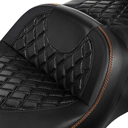C.C. RIDER Driver Passenger Seat with Wrap-around King Tour Trunk Backrest Pad Sissy Bar fit for Harley Touring Road King FLHR Street Glide FLHX Road Glide FLTRX Electra Glide 2014-2023 - color: 04# Brown+ Backrest