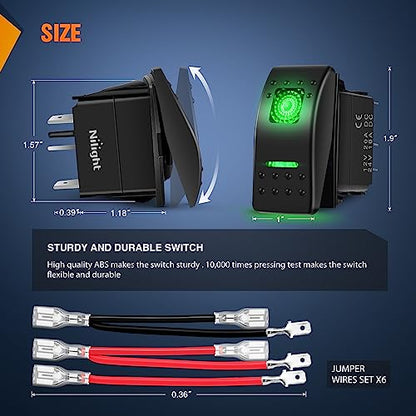 Nilight 3 Pack Rocker Switch with Night Glow DIY Stickers On Off 5 PIN SPST LED Light Switches with Green Backlit 12V/24V Toggle for Cars Trucks RVs Boats Auto Motorcycles - color: Green 3 PCS