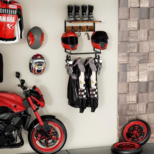Urban Deco Motorcycle Helmet Holder Wall Mount, Helmet Rack with 2 Hat Stands, Helmet Stand for Display Wall Mount, Motorcycle Accessories Gear Storage for Men, Small - size: 16.7*12*16.1 inches