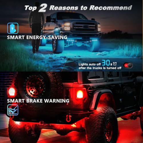 4Pods RGB LED Rock Lights for UTV SXS RZR Can-Am Four Wheeler Side by Side ATV Offroad Golf Cart, Multicolor Underglow Light Kit with APP/RF Remote Music Sync Neon Vehicle Accent Light 12V Waterproof - size: 4Pods