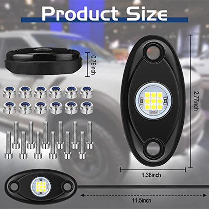 Macarrie 12 Pods Rock LED Lights Waterproof Neon Underglow Trail Rig Lamp Lighting for Car SUV Pickup Truck Motorcycle Boat ATV Utv RZR Rv Offroad Trailer Fender Under Body Golf(White) - color: White