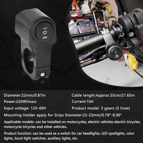 Wai Danie 2Pcs 22mm 7/8in Aluminum Alloy Motorcycle Handlebar Headlight Switch Three-Position Waterproof Switch 12V Fog Spotlight Retro Switch for Motorcycle Bike ATV UTV Scooters Black - size: Black(2Pcs)