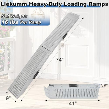 LIEKUMM 74" Folding Motorcycle Ramp, 440 lbs Heavy Duty Loading Ramp for Pickup Trucks, Portable Truck Ramp for Dirt Bike, Trailer, Lawn Mower - size: 74"L x 9"W（1pc）