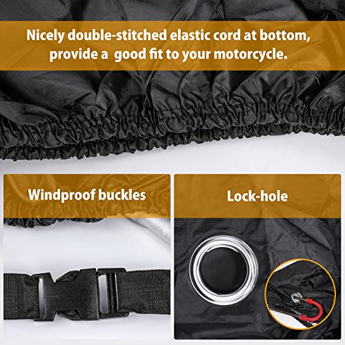 Motorcycle Cover All Season Universal Weather Waterproof Motorbike Cover with Lock-Holes & Storage Bag XXL Motorcycles Vehicle Cover for Harley Davidson, Honda, Suzuki, Kawasaki, Yamaha - size: XXL