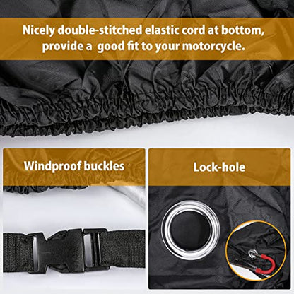 Motorcycle Cover All Season Universal Weather Waterproof Motorbike Cover with Lock-Holes & Storage Bag XXL Motorcycles Vehicle Cover for Harley Davidson, Honda, Suzuki, Kawasaki, Yamaha - size: XXL