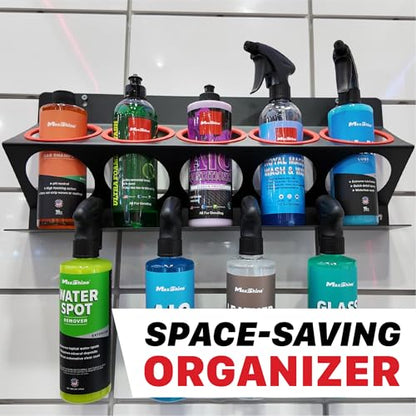 Maxshine Universal Detailing Spray Bottle Holder – Mobile Detailing & Car Garage Organizer, Holds 5 Bottles (16/32oz) with 4 Small Holes – Lightweight Design, Easy Wall Mounting (Blank)