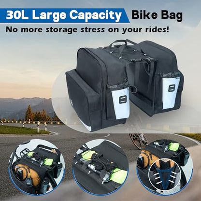 Bike Saddle Bags for Rear Rack, 30L Large Capacity Bike Panniers, Waterproof Double Bicycle Trunk Bag with Reflective Strips, Bike Accessories for Road Mountain Cycling Traveling Commuting - color: 30L Upgraded