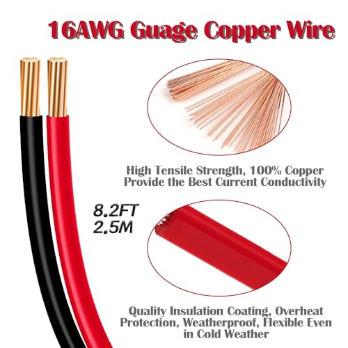 8.2FT/2.5M SAE to Alligator Clips Wire Harness with 12V Switch 16AWG 2Pin SAE to Battery Clamp Cable Quick Disconnect Extension Cord