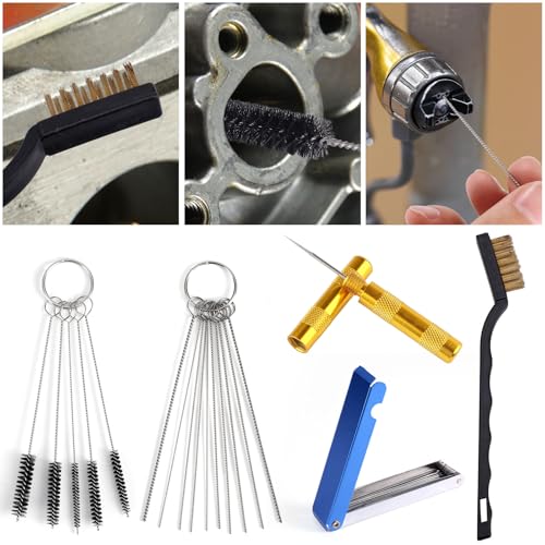 Carburetor Cleaning Kit with Carb Cleaner Spray & Throttle Body Tools Kits: Includes 1 Single-Head Brush, 23 Needles, 5 Nylon Brushes, and 1 Scraper for Motorcycle, ATV, Chainsaw & Welder Maintenance