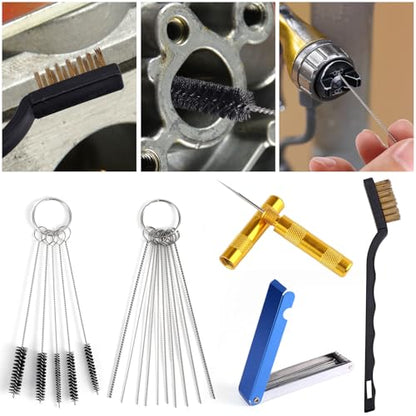 Carburetor Cleaning Kit with Carb Cleaner Spray & Throttle Body Tools Kits: Includes 1 Single-Head Brush, 23 Needles, 5 Nylon Brushes, and 1 Scraper for Motorcycle, ATV, Chainsaw & Welder Maintenance