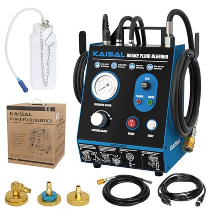 Brake Bleeder Kit Automatic 7~36PSI Electric Brake Fluid Bleeder 1.6L/min Flow Airless Vacuum Filling, Adjustable Brake Pressure Bleeder Pump with 3 Master Cylinder Adapter, Fluid Shortage Protection