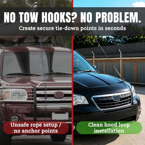 Cajun Tie Downs Hood Loop Anchor Straps — Under Hood Kayak & Canoe Tie-Down, Fits Vehicles Without Tow Hooks, 1" x 8", 2-Pack, Made in USA, Burgundy/Gray - color: Burgundy/Gray
