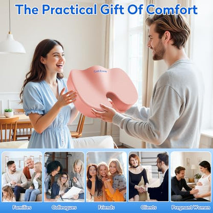 CushZone Seat Cushion, Office Chair Cushions, Car Seat Cushion, Non-Slip Sciatica & Back Coccyx Tailbone Pain Relief Chair Pad, Memory Foam (Pink) - color: Pink, size: Large
