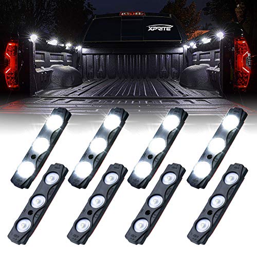 Xprite White Truck Pickup Bed Light Kit, 24 Led Cargo Rock Lighting Kits w/Switch for Van Off-Road Under Car, Side Marker, Foot Wells, Rail Lights - 8 PCS - color: White