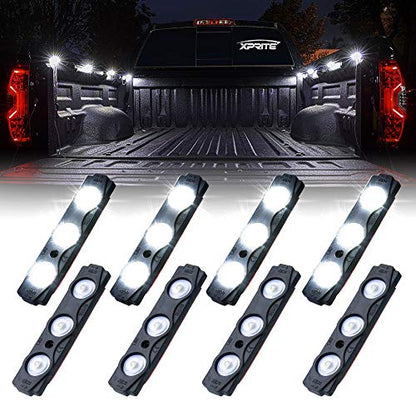 Xprite White Truck Pickup Bed Light Kit, 24 Led Cargo Rock Lighting Kits w/Switch for Van Off-Road Under Car, Side Marker, Foot Wells, Rail Lights - 8 PCS - color: White