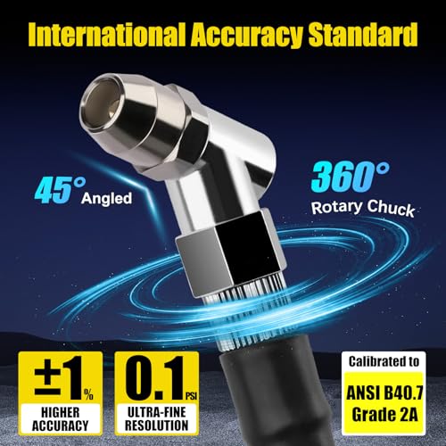 Digital Tire Pressure Gauge, 3-250 PSI Tire Gauges with Easy Read Extra-Large Backlit LED Screen for Car, Truck, Motorcycle, Bicycle Tire Pressure, Calibrated to ANSI B40.7 Grade 2A