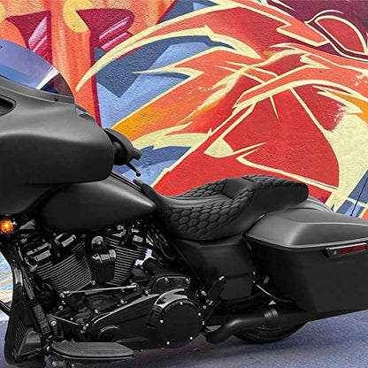 C.C. RIDER Passenger Motorcycle Touring Seat - Hexagon Stitching for Harley Davidson Touring Road King Street Glide Road Glide Electra Glide CVO 2009-2023 Black - color: Black Black Seat