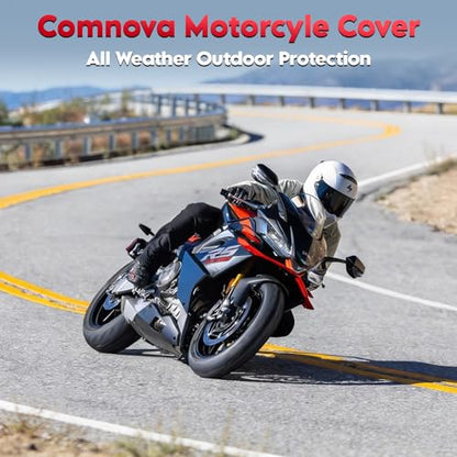 Comnova Motorcycle Cover 86 Inch - 600D Outdoor Motorbike Cover Waterproof with Lock Hole, Universal Fit for Harley, Honda, Kawasaki, Full Protection, Moped Covers for Motorcycle Vehicle Up to 86" - size: Basic - 86.6 Inch
