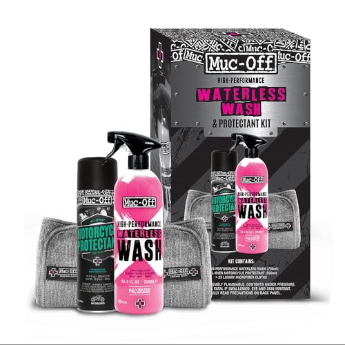Muc-Off Motorcycle Waterless Wash & Protectant Kit - Motorcycle Cleaning Kit, Motorcycle Detailing Kit - Includes Waterless Wash and Protection Spray