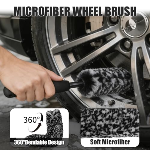 10PCS Car Wheel Cleaning Kit – Metal-Free Rim & Tire Brush Set with Wool Brush, Microfiber Cloths, Wax Pads & Storage Bag, Scratch-Free Detailing Tools for Cars Trucks SUVs RVs - size: 10PCS