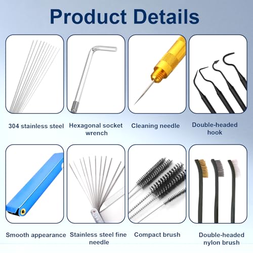 11 Pack Carb Cleaning Kit, Torch Tip Dirt Removal Set for Jets Nozzles Orifices, Throttle Body Tools for Chainsaw Motorcycle ATV Carb Welding Stove Shower Head Maintenance - style: 36 Needles & 8 Brushes & Wrench & 5 Picks