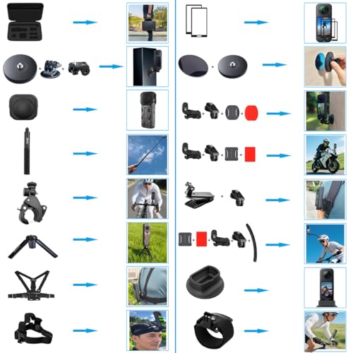 Accessories Kit for Insta360 X5 / X4 Camera Mount Bundle with Magnetic Mount Carrying Case, Selfie Stick, Tripod, Chest Strap,Bike Clamp,Screen Protector Non-Slip Mounts for Insta 360 X5 / X4 60I