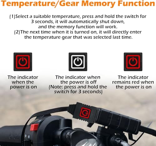 TECTICO 12V Motorcycle Heated Grip Covers,IP67 Waterproof, USB Powered 5 Temperature Settings,Universal for 12V ATV Motorcycle Hand Grip with Temperature Adjustable & Fast Heating