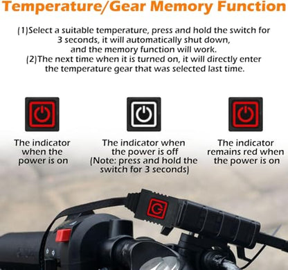 TECTICO 12V Motorcycle Heated Grip Covers,IP67 Waterproof, USB Powered 5 Temperature Settings,Universal for 12V ATV Motorcycle Hand Grip with Temperature Adjustable & Fast Heating