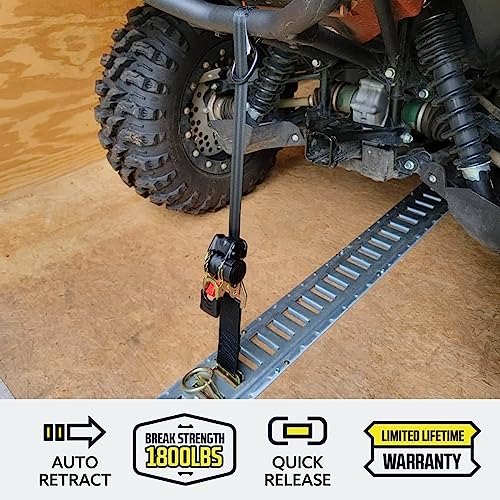 DC Cargo Mall Retractable Ratchet Straps - E-Track and Bolt-On Mounting Options (2 Pack) 1" x 6' - 4,000lbs Break Strength Heavy Duty Auto Self Retracting Tie Down Straps - color: Bolt On + Etrack, size: 1" x 6'