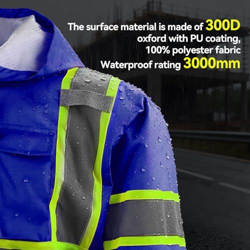 KARXICIY ZUJA Hi Vis Reflective Safety Jacket for Men Women Construction Jacket with Hood High Visibility Safety Rain Jacket - color: Blue, size: XX-Large