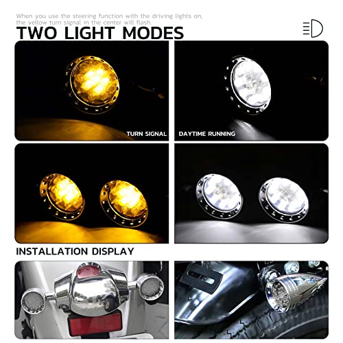 Rich Choices 2pcs Black 15 LED Motorcycle Stop Brake Running Turn Signal Indicator Amber Lights Compatible with Street Bike Chopper dirt bike scooter Cafe Racer (Chrome-Amber&White Light) - color: Chrome-Amber&White Light