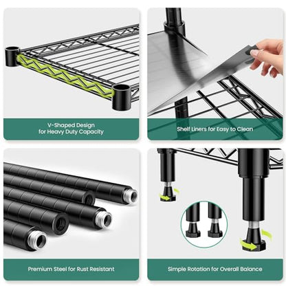 5-Tier Storage Shelves 72" H Wire Shelving, Adjustable Metal Shelving Pantry Shelves, 1325LBS Heavy Duty Rack with Shelf Liners for Garage Commercial Kitchen, 36" W x 14" D x 72" H, Black - size: 36" W x 14" D x 72" H-5 Tier