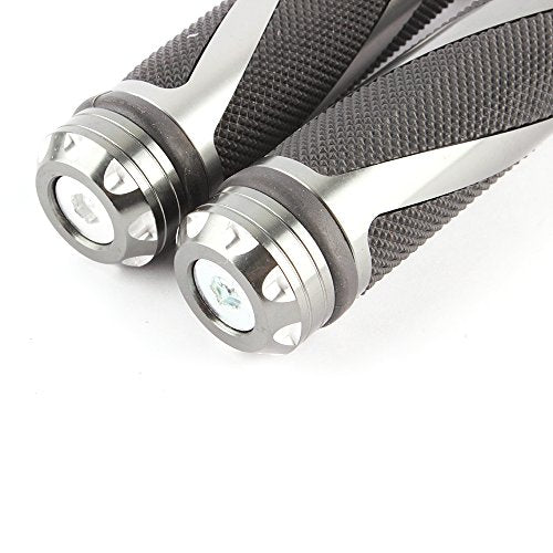 Pair of 7/8" 22mm Motorcycle CNC Aluminum Rubber Gel Hand Grips Handlebar for Sports Bike Chopper Cruiser Bike - color: Titanium with Bar End