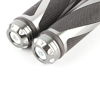 Pair of 7/8" 22mm Motorcycle CNC Aluminum Rubber Gel Hand Grips Handlebar for Sports Bike Chopper Cruiser Bike - color: Titanium with Bar End