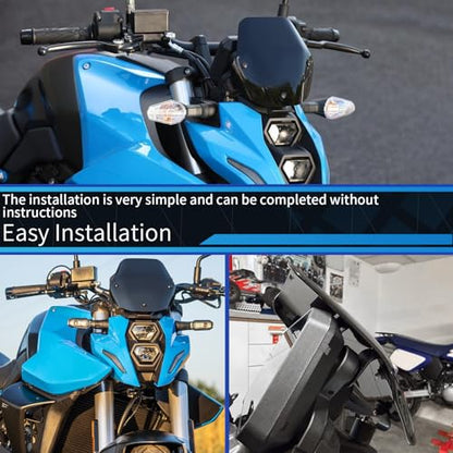 Motorcycle Windscreen PC Plastic Front Fairing Windscreen Wind Screen Windshield Spoiler Air Deflector Compatible with Suzuki GSX-8S 2024-2025 (Black) - color: Black