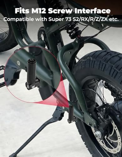 KEMIMOTO Folding Foot Pegs Universal M12 Install Bolts Electric Bike Compatible with Super 73 S2/RX/R/Z/ZX CNC Aluminum Motorcycle Bicycle EBike Foldable Footrests Pedals Passenger Footpegs