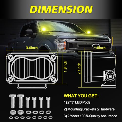 Yellow LED Pods, AKD Part 3 Inch Flood CREE LED Fog Lights 40W Yellow Small Chase Pod Lights Ditch Lights Off Road Driving Lights 2 Packs for Dirt Bike Motorcycle Truck UTV ATV SUV Surron - color: Yellow