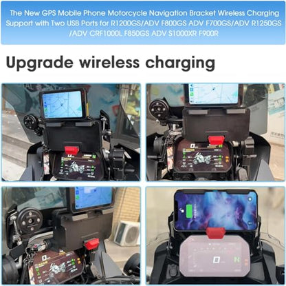 The New GPS Mobile Phone Motorcycle Navigation Bracket Wireless Charging Support with Two USB Ports for R1200GS/ADV F800GS ADV F700GS/ADV R1250GS/ADV CRF1000L F850GS ADV S1000XR F900R