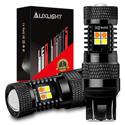 AUXLIGHT 7443 7443LL 7444NA T20 Switchback LED Bulbs 16SMD Chipsets Parking Lights/Daytime Running Lights/DRL and Turn Signal Lights with Projector replacement, White/Amber (Pack of 2) - size: 7443