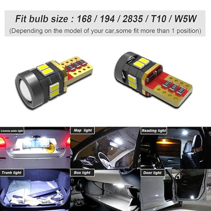 194 LED License Plate Light Bulb 400% High Brightness T10 168 2825 W5W Bulbs for Dome Map Door Courtesy Interior Car 6000K White, Pack of 2 - size: 194/T10