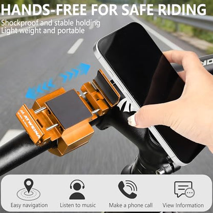 Bike Handlebar Mounts for 4.5-7.6 Phones (Gold) | 360 Degrees Rotate Aluminum Alloy Frame Half-Enclosure Design - color: Gold