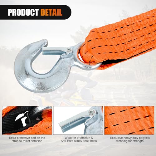 Nilight Tow Strap Heavy Duty with Safety Hooks 2”x20’ 10,000LBS Breaking Strength Towing Strap Rope for Trucks Vehicles Towing Accessories Cable Trailers, 2 Years Warranty - color: 2in x 20ft Strap w/Hooks